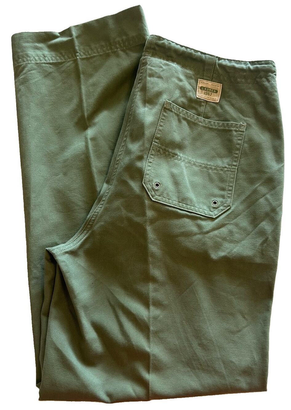 Vtg Lauren 1967 Olive Green Cotton Blend Drawstring Utility Trousers Women's 10P